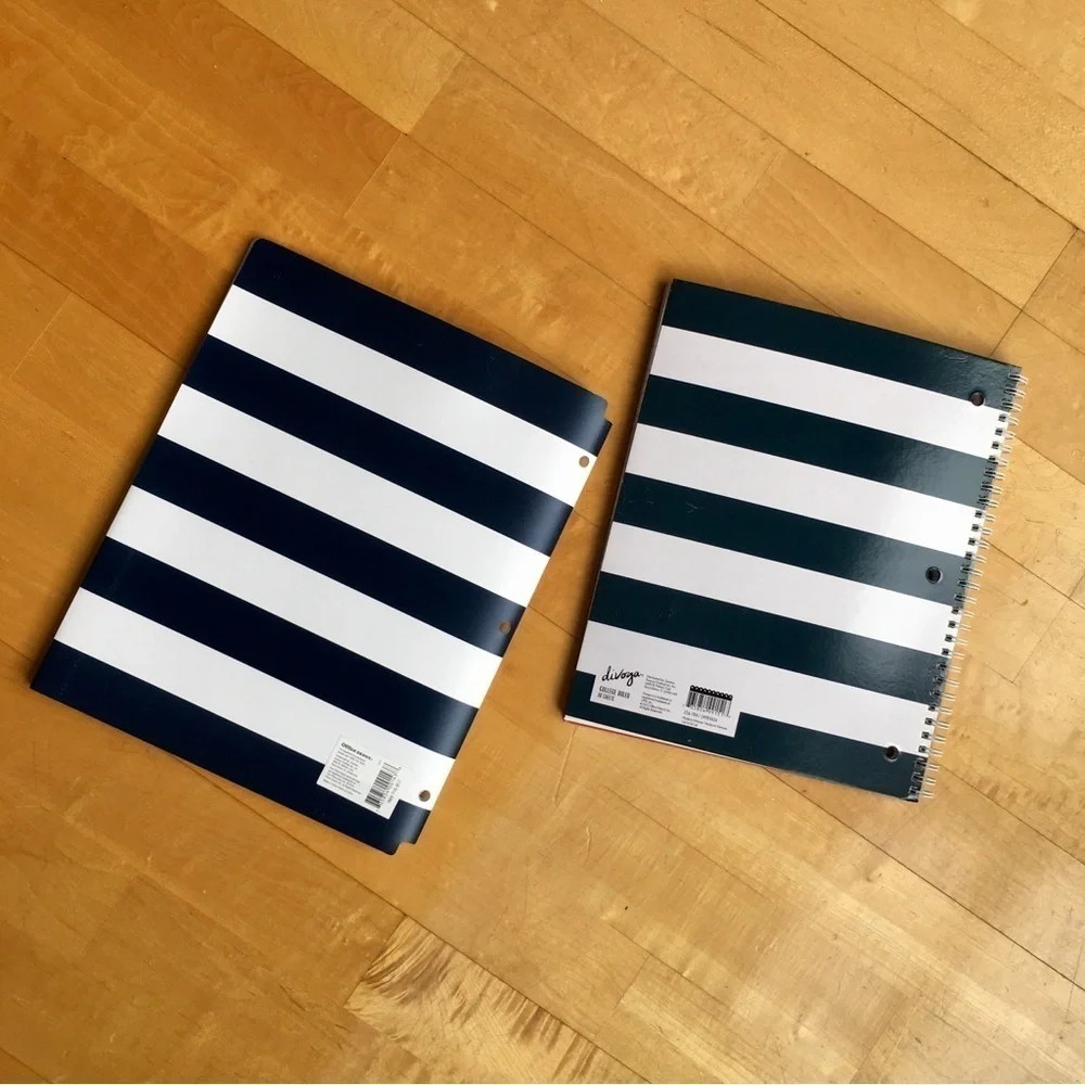 Nautical Anchor on Stripe Notebook + Folder Stationery Set, Navy, White, Red